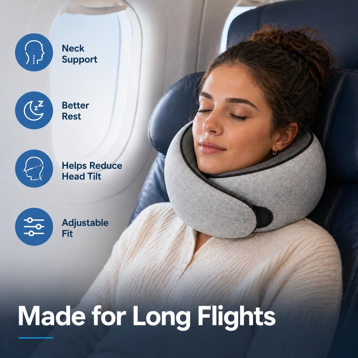 Purroch G-Shape Memory Foam Travel Pillow, Medium Gray | 100% Pure Foam Ergonomic Support Neck Pillow for Airplane Flights, Car Trips And Office Naps, Eye Mask and Ear Plugs - Image 4