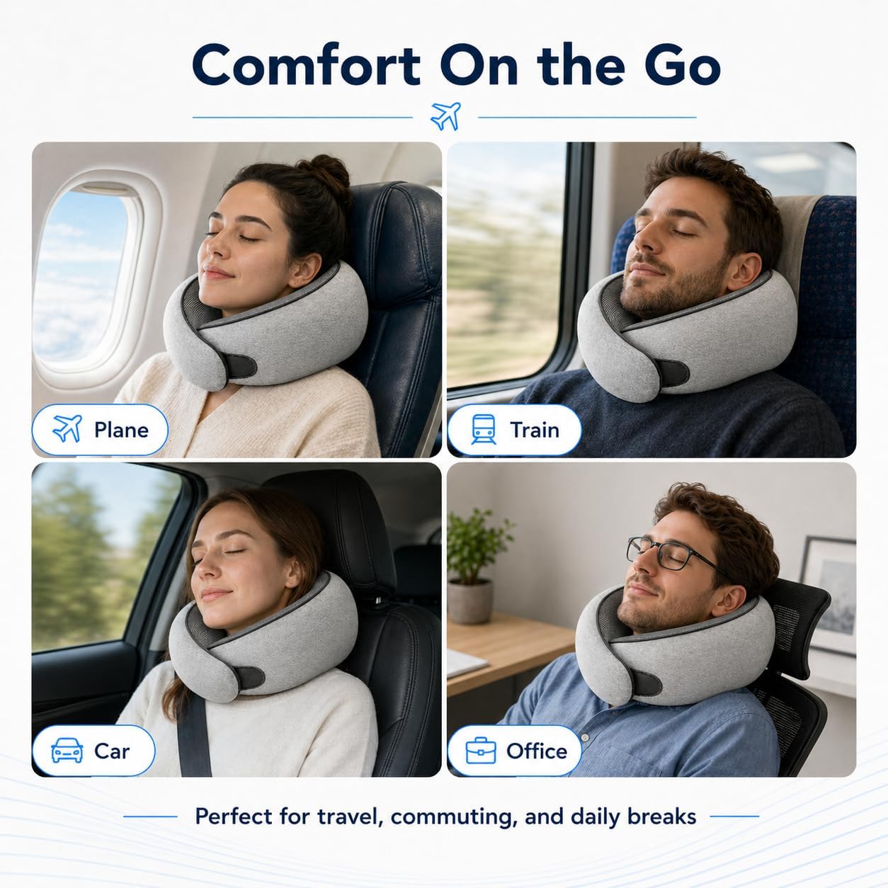 Purroch G-Shape Memory Foam Travel Pillow, Medium Gray | 100% Pure Foam Ergonomic Support Neck Pillow for Airplane Flights, Car Trips And Office Naps, Eye Mask and Ear Plugs - Image 8