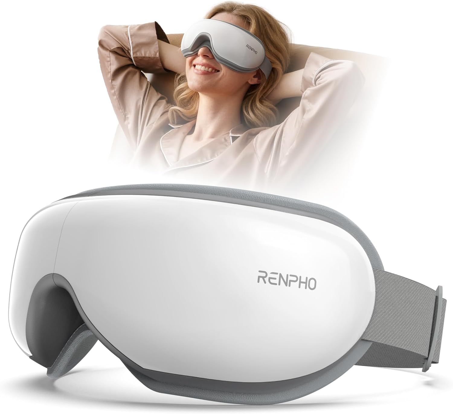 RENPHO Eyeris 1 Eye Massager with Heat, Heated Massage Eye Mask | Vibration Massage for Head Tension, Eye Strain, Dry Eyes & Dark Circles, FSA Eligible HSA, White
