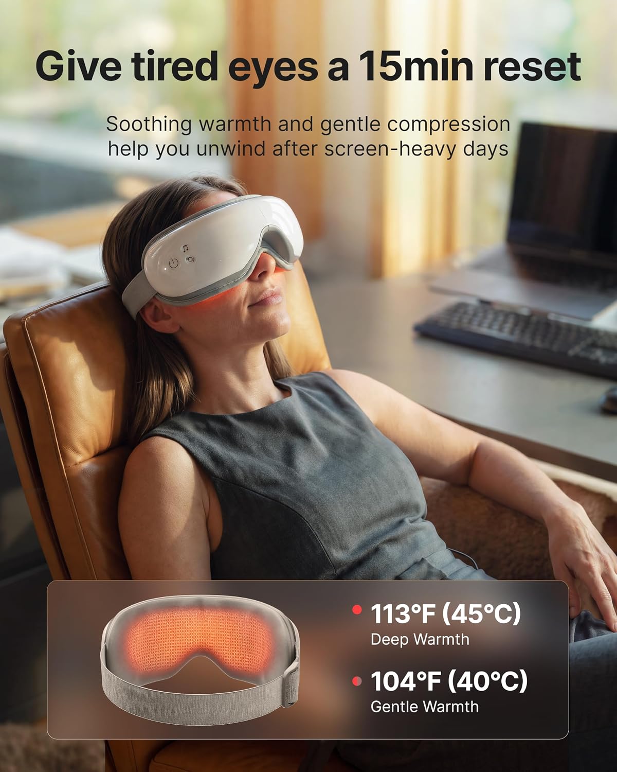 RENPHO Eyeris 1 Eye Massager with Heat, Heated Massage Eye Mask | Vibration Massage for Head Tension, Eye Strain, Dry Eyes & Dark Circles, FSA Eligible HSA, White - Image 2