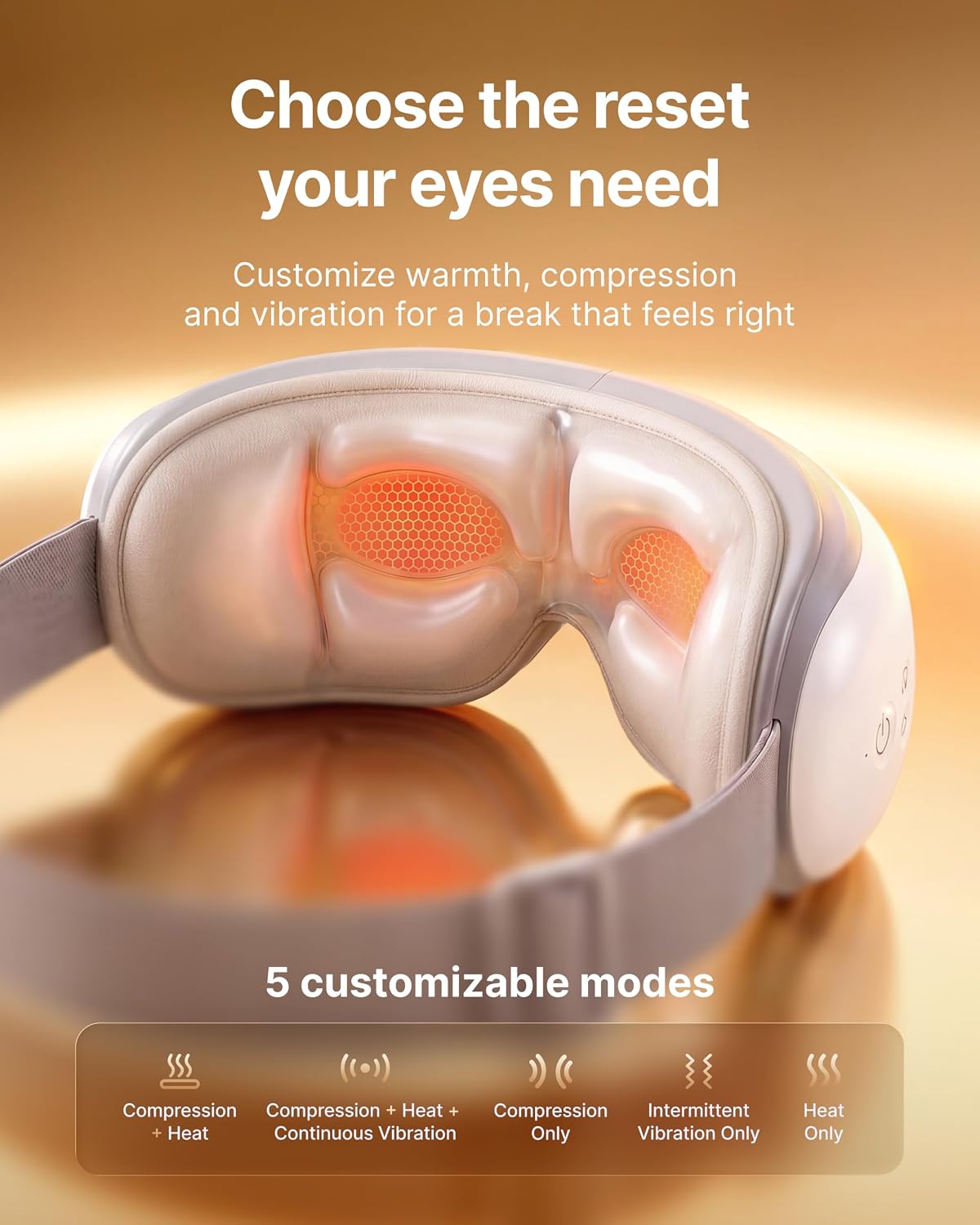 RENPHO Eyeris 1 Eye Massager with Heat, Heated Massage Eye Mask | Vibration Massage for Head Tension, Eye Strain, Dry Eyes & Dark Circles, FSA Eligible HSA, White - Image 3