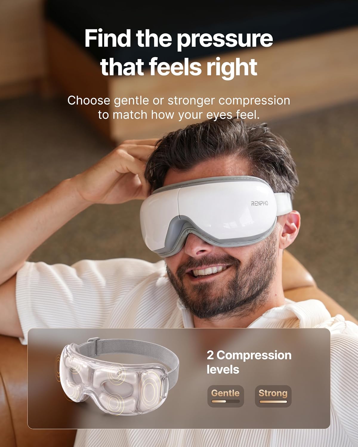 RENPHO Eyeris 1 Eye Massager with Heat, Heated Massage Eye Mask | Vibration Massage for Head Tension, Eye Strain, Dry Eyes & Dark Circles, FSA Eligible HSA, White - Image 4