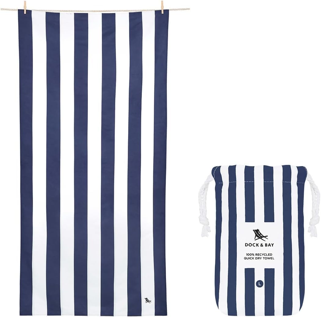 Dock & Bay Quick Drying Towel - for Sports & Gym - Compact, Lightweight - 100% Recycled - Includes Bag - Cabana - Navy, Medium (130x70cm, 51x27)
