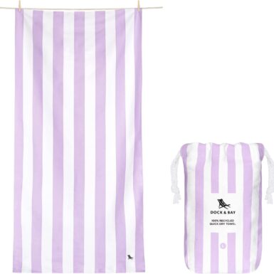 Dock & Bay Beach Towel - Quick Dry, Sand Free - Compact, Lightweight - 100% Recycled - Includes Bag - Cabana Light - Lombok Lilac - Large (160x90cm, 63x35) | Sand-Resistant, Includes Travel Bag, Lightweight & Compact, 100% Recycled DryQ Fabric, Large (160x90cm, 63x35")